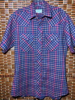 Vintage Ruddock Western Pearl Snap Shirt Mens Size 16 Plaid Short Sleeve